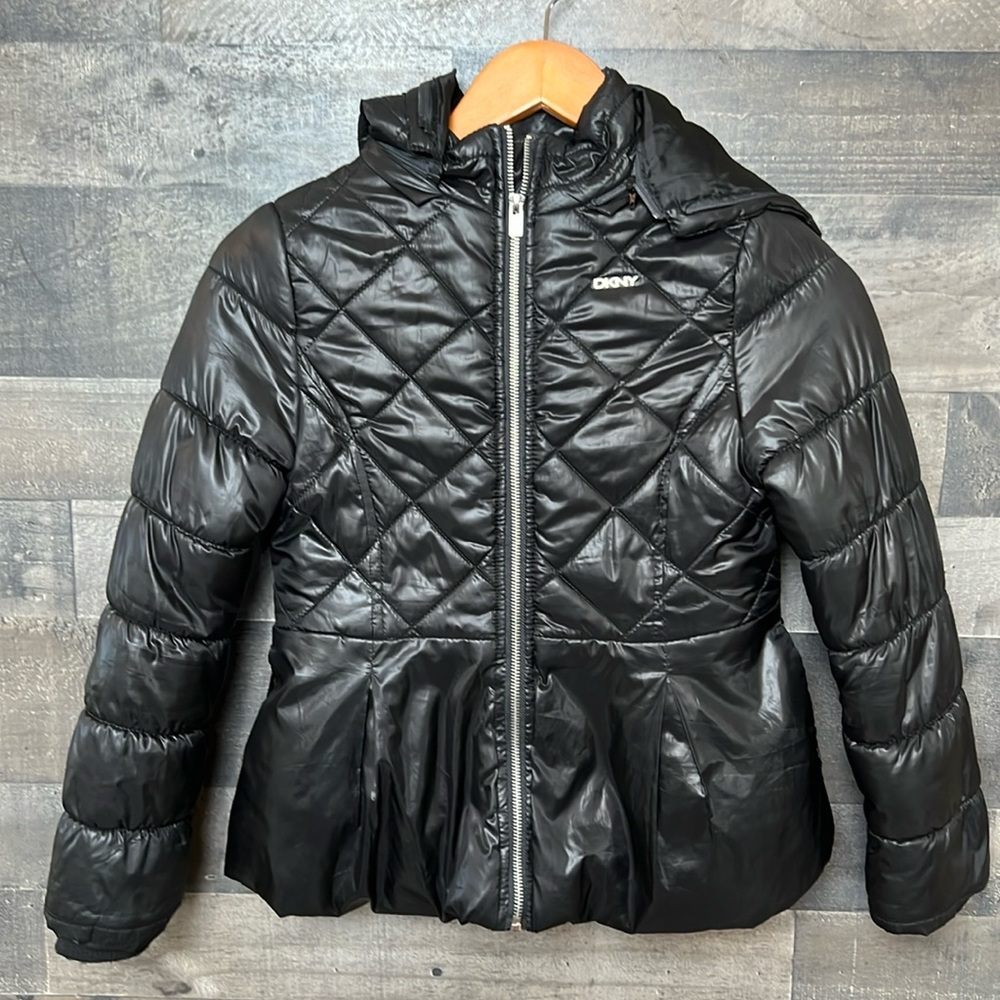 Black Puffy DKNY Hooded Coat